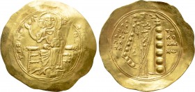 ALEXIUS I COMNENUS (1081-1118). GOLD Hyperpyron. Constantinople. 

Obv: + KЄ ROHΘЄI / IC - XC. 
Christ Pantokrator seated facing on throne.
Rev: A...