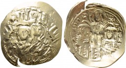 ANDRONICUS II PALAEOLOGUS with ANDRONICUS III (1282-1328). GOLD Hyperpyron. Constantinople. 

Obv: Bust of the Virgin orans within city walls with f...