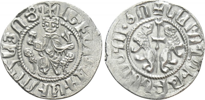 ARMENIA. Levon I (1198-1219). Tram. 

Obv: Crowned figure of Levon seated on t...