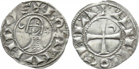 CRUSADERS. Antioch. Bohémond III (1163-1201). BI Denier. 

Obv: + BOAИVИDVS. 
Helmeted and cuirassed bust left; crescent to left, star to right.
R...