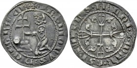 CRUSADERS. Knights of Rhodes (Knights Hospitaller). Hélion de Villeneuve (Grand Master, 1319-1346). Asper or Demi-gigliato. 

Obv: Hélion kneeling l...