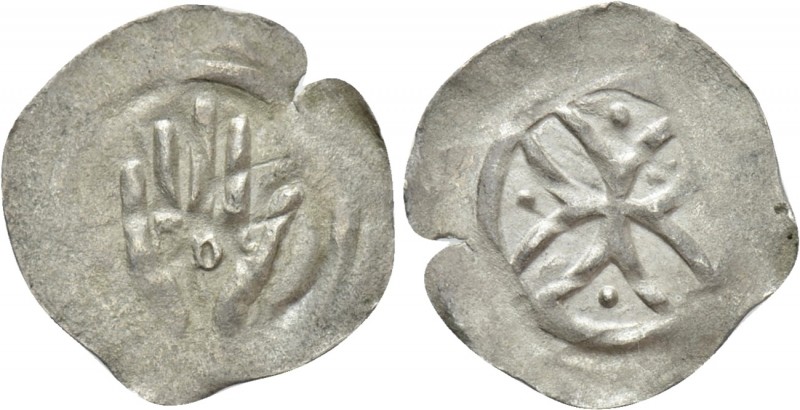 GERMANY. Dillingen (Mid-late 14th century). Heller. 

Obv: Hand; D at center....