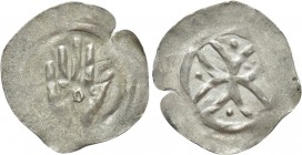 GERMANY. Dillingen (Mid-late 14th century). Heller. 

Obv: Hand; D at center.
Rev: Cross fourchée with pellets at ends.

Steinhilber 149; Grierso...
