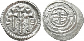 HUNGARY. István II (1116-1131). Denar. 

Obv: Three crosses.
Rev: Short cross with pellets in each angle; pseudo legend around.

Huszár 47; Lengy...