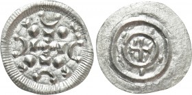 HUNGARY. Bela II (1131-1141). Denar. 

Obv: Cross with four crescents and four pellets in each angle.
Rev: Cross within circle.

Huszar 88; Lengy...