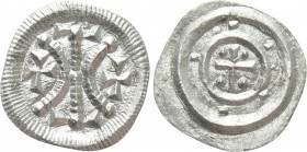 HUNGARY. Bela II (1131-1141). Denar. 

Obv: Two crosses between two crescents and crosses.
Rev: Short cross with pellets in each angle.

Huszár 9...