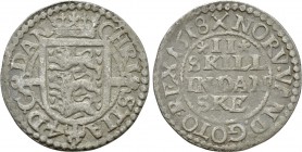 DENMARK. Christian IV (1588-1648). 2 Skilling (1618). 

Obv: CHRISTIA 4 D G DAN. 
Crowned coat of arms.
Rev: NORV VAND GOTO REX / II SKILLIN DANSK...