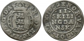 DENMARK. Frederick III (1648-1670). 2 Skilling (1662). 

Obv: FRIDERIC III D G DA. 
Crowned coat of arms.
Rev: NORV VAN GOT REX / II SKILING DANSK...