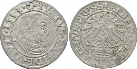 GERMANY. Prussia. Albert, Duke of Brandenburg-Ansbach (1525-1569). 1 Groschen (1533). Königsberg. 

Obv: IVSTVS EX FIDE VIVIT. 
Armored bust right....