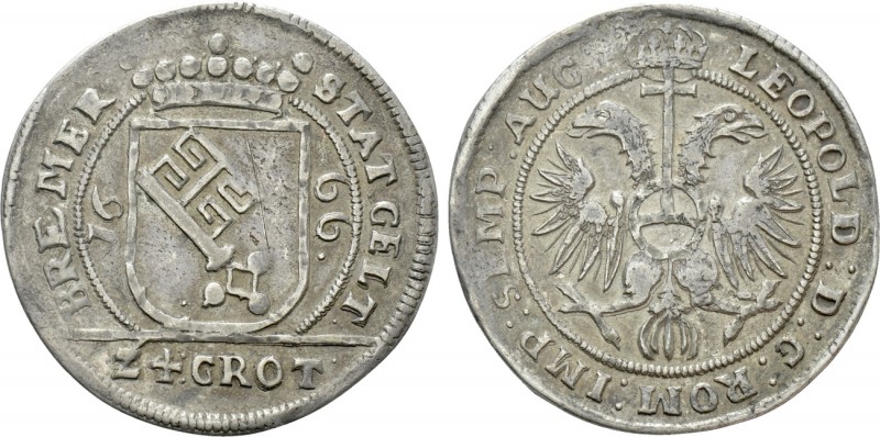 HOLY ROMAN EMPIRE. Bremen. Leopold I (1657-1705). 24 Grote (1666). 

Obv: BREM...