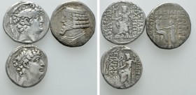3 Tetradarchms; Parthia and Seleucids. 

Obv: .
Rev: .

. 

Condition: See picture.

Weight: g.
 Diameter: mm.