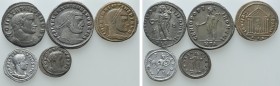 5 Roman Coins. 

Obv: .
Rev: .

. 

Condition: See picture.

Weight: g.
 Diameter: mm.