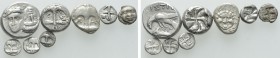 8 Greek Coins. 

Obv: .
Rev: .

. 

Condition: See picture.

Weight: g.
 Diameter: mm.