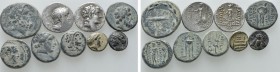 9 Greek Coins. 

Obv: .
Rev: .

. 

Condition: See picture.

Weight: g.
 Diameter: mm.