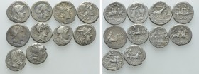 10 Roman Republican Denari. 

Obv: .
Rev: .

. 

Condition: See picture.

Weight: g.
 Diameter: mm.