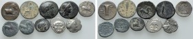 10 Greek Coins. 

Obv: .
Rev: .

. 

Condition: See picture.

Weight: g.
 Diameter: mm.
