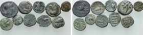 10 Greek Coins; Gentinos, Nesos etc. 

Obv: .
Rev: .

. 

Condition: See picture.

Weight: g.
 Diameter: mm.