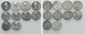 10 Roman Coins; Vespasian, Trajan etc. 

Obv: .
Rev: .

. 

Condition: See picture.

Weight: g.
 Diameter: mm.