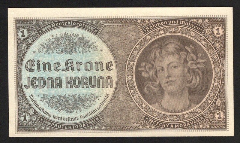 Bohemia & Moravia 1 Koruna 1940
P# 3a; UNC