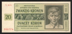 Bohemia & Moravia 20 Korun 1944
P# 9a; UNC