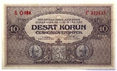 Czechoslovakia 10 Korun 1919 
P# 8a; VF+, restoratied