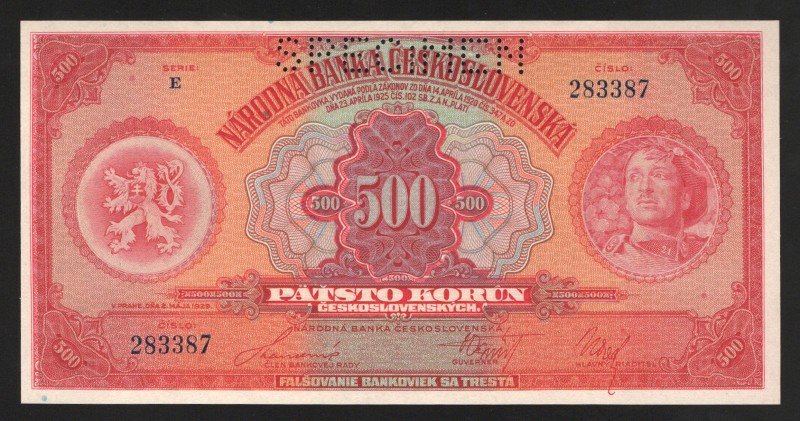 Czechoslovakia 500 Korun 1929 
P# 24s; UNC