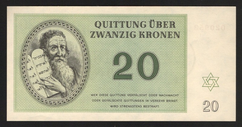 Czechoslovakia Theresienstadt Jewish Ghetto 20 Korun 1941 -1945
UNC-