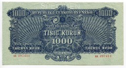 Czechoslovakia 1000 Korun 1945 
P# 57s; № AA 497411; XF