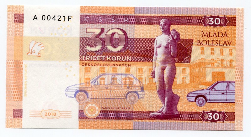 Czechoslovakia 30 Korun 2018 Specimen "Skoda Favorit"
Fantasy Banknote; Limited...