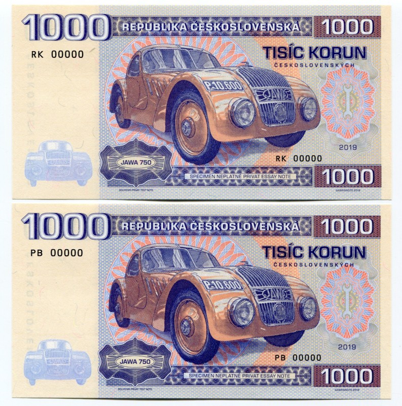 Czechoslovakia Lot of 2 Banknotes 2019 Specimen PB,RK 000000
Legendary Czech ra...