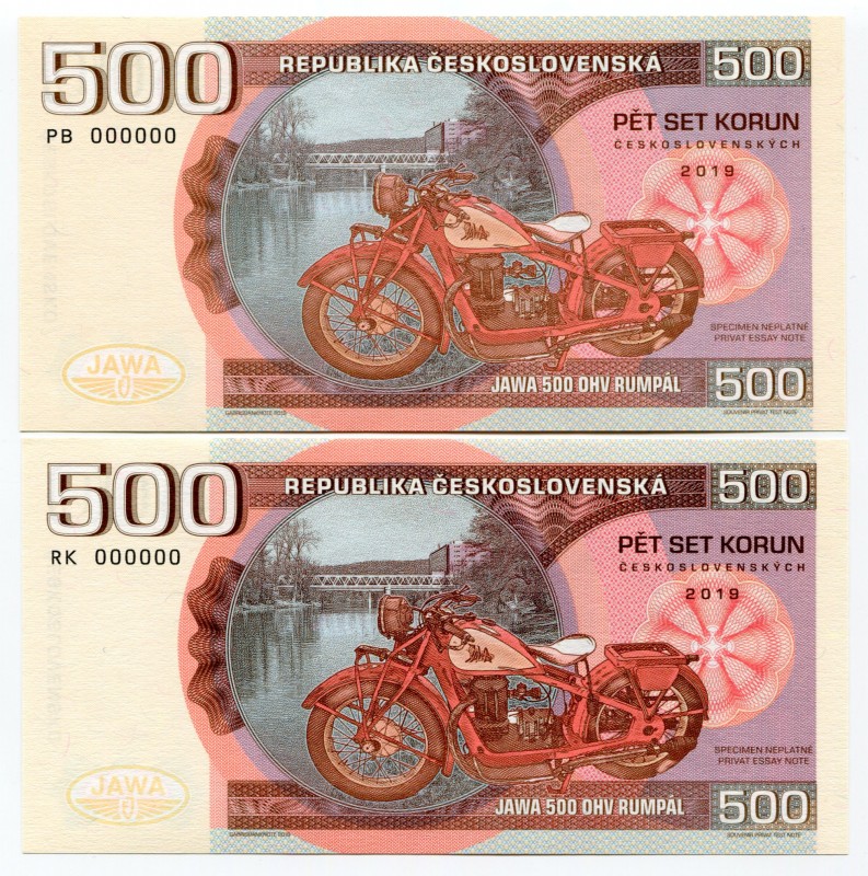 Czechoslovakia Lot of 2 Banknotes 2019 Specimen PB,RK 000000
Legendary Czech mo...