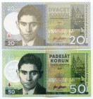 Czechoslovakia Lot of 2 Banknotes 2019 Specimen "FRANZ KAFKA"
50 korun Polymer; 20 korun paper, Famous Czech (Prague) writer Franz Kafka (1883-1924);...