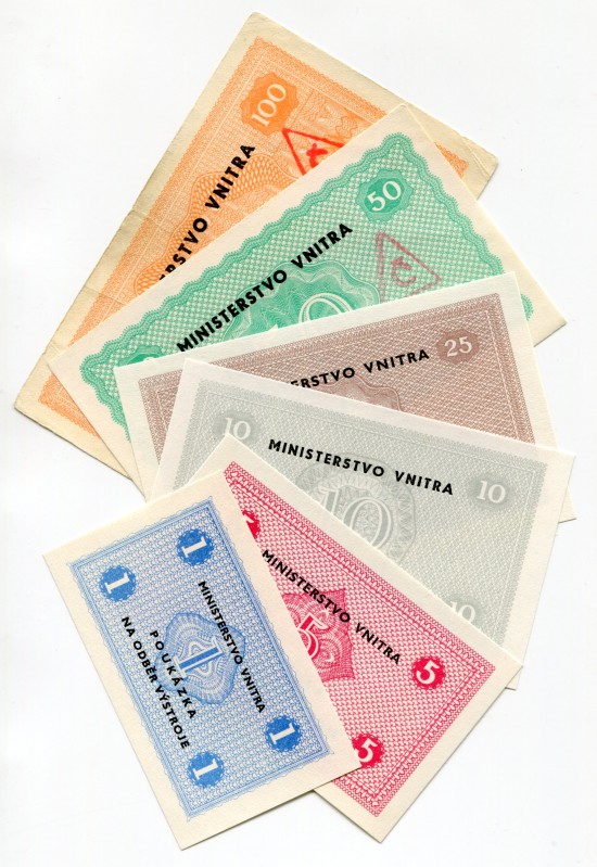 Czechoslovakia Lot of 6 Vouchers for Goods 
Ministerstvo vnitra, Poukázka na od...
