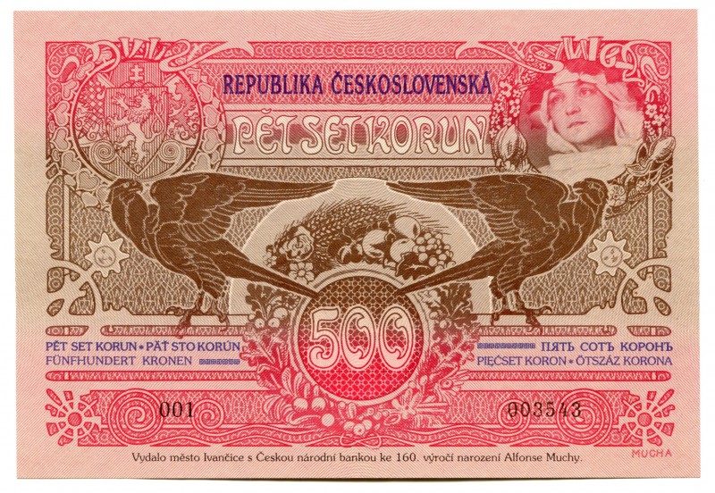 Czech Republic Commemorative Banknote "160th Anniversary of Birth of Alphonse Mu...