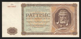 Slovakia 5000 Korun 1944 Rare 
P# 14s; UNC-
