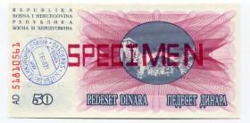 Bosnia and Herzegovina 50 Dinara 1992 Specimen
P# 12s; № AA00000000; Sarajevo; UNC
