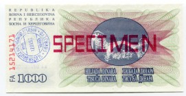 Bosnia and Herzegovina 1000 Dinara 1992 Specimen
P# 15s; № AA00000000; Sarajevo; UNC