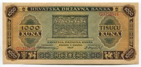 Croatia 1000 Kuna 1943 
P# 12a; № G 1295518; UNC