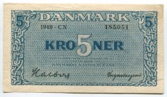 Denmark 5 Kroner 1949 
P# 35f; № CN185051; AUNC