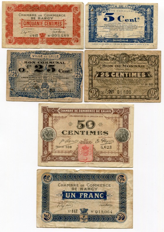 France Set of 6 Notgelds 1916 -18
F-VF