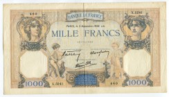 France 1000 Francs 1938 
P# 90c; № 131021460; F