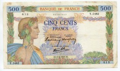 France 500 Francs 1940 
P# 95a; № 037047613; VF