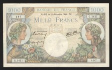 France 1000 Francs 1940 
P# 96a; XF