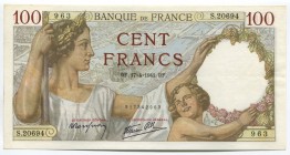 France 100 Francs 1941 
P# 94; № 517342963; AUNC