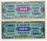 France Set of 2 Notes 1944
P# 122b - 123c; 50 - 100 Francs 1944 Second Issue - Provisional French Franc Currency; № 07493691 - 05975097; VF-XF