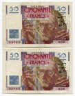 France Set of 2 Notes of 50 Francs 1946 Rare in Crisp Condition
P# 127a; № 083499784 - 083499783; VF-XF