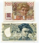 France Set of 2 Notes: 100 Francs - 50 Francs 1952 - 1985
P# 128d; P# 152b; № 1153727782; № 1033833727; XF-AUNC