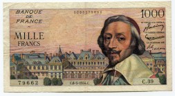 France 1000 Francs 1954 
P# 134a; № 0095279662; VF