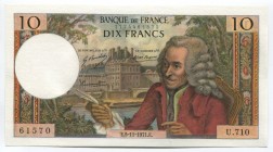 France 10 Francs 1971 
P# 147c; № U.710 61570; UNC; "Voltaire"