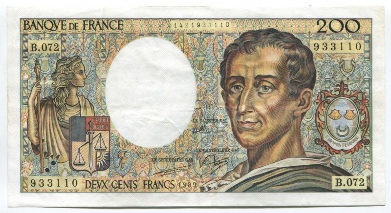 France 200 Francs 1989 
P# 155c; XF — XF+
